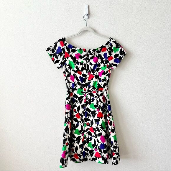 Vintage 90’s Arnold Scaasi Silk Floral Dress in White Black Size 6 - Picture 2 of 6